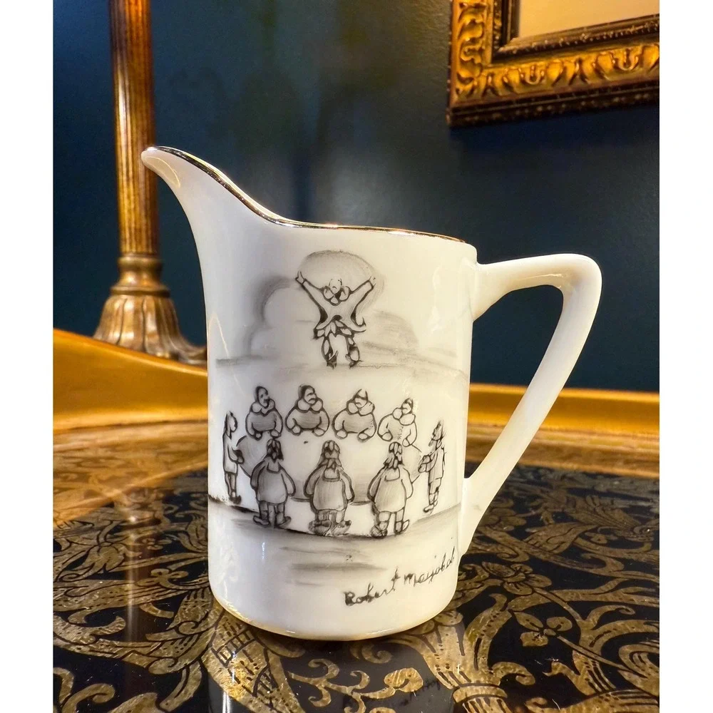 Vintage Robert Mayokok Cream and Sugar Set: Inuit‎ Art Porcelain, Made in Japan